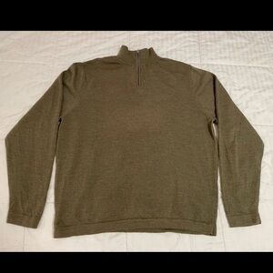 Garret Scott 1/4 Zip Sweater Mens XL Green 100% Merino Wool Mock Neck Pullover
